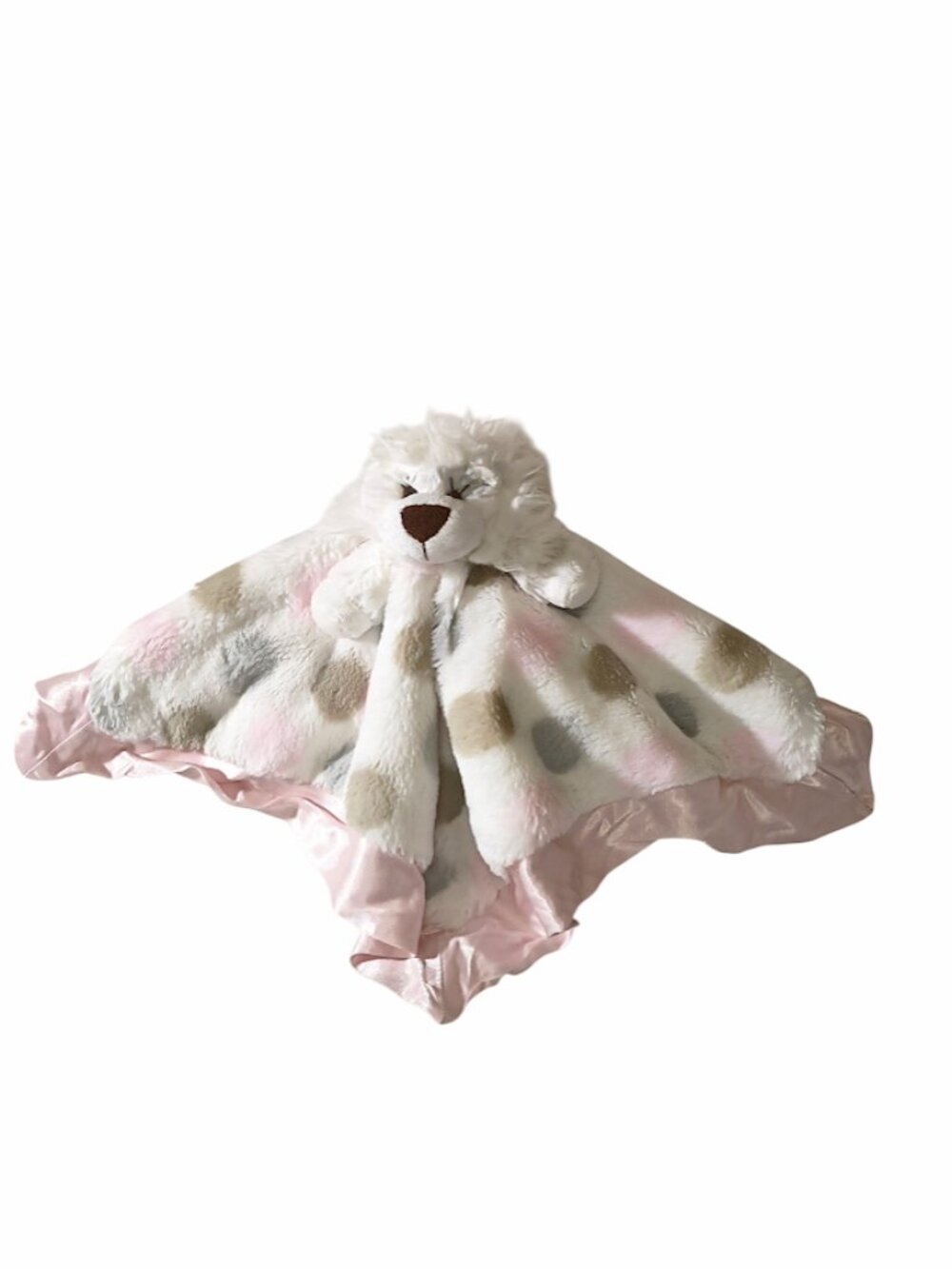 2017 Little Giraffe Lion Polka Dot Pink Satin Lovey Security Blanket 16" X 16"